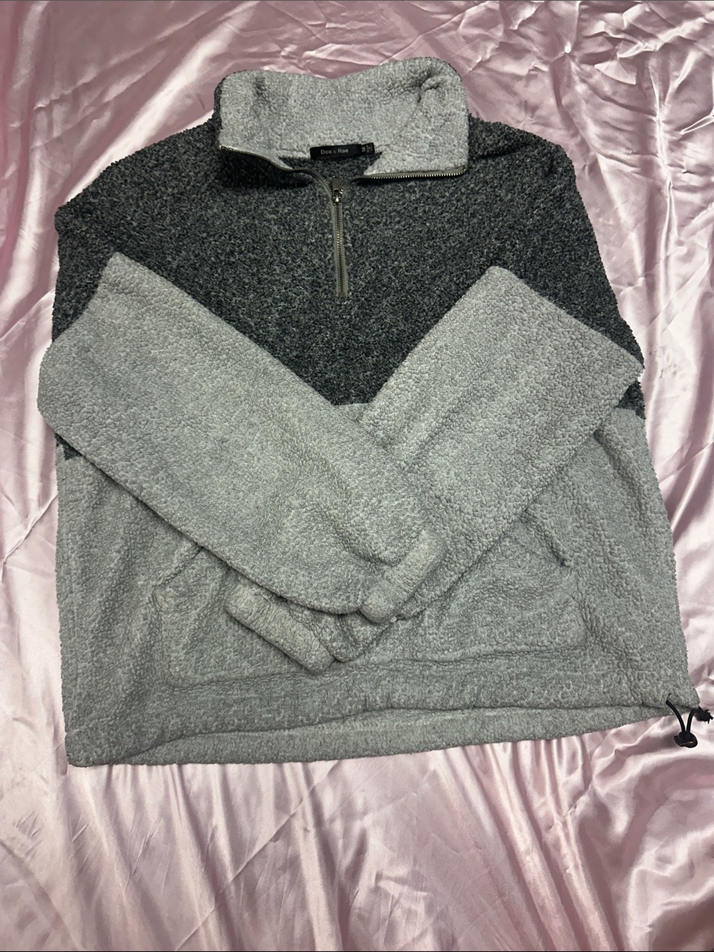 Doe & Rae Two-Tone Gray Sherpa Half-Zip Pullover